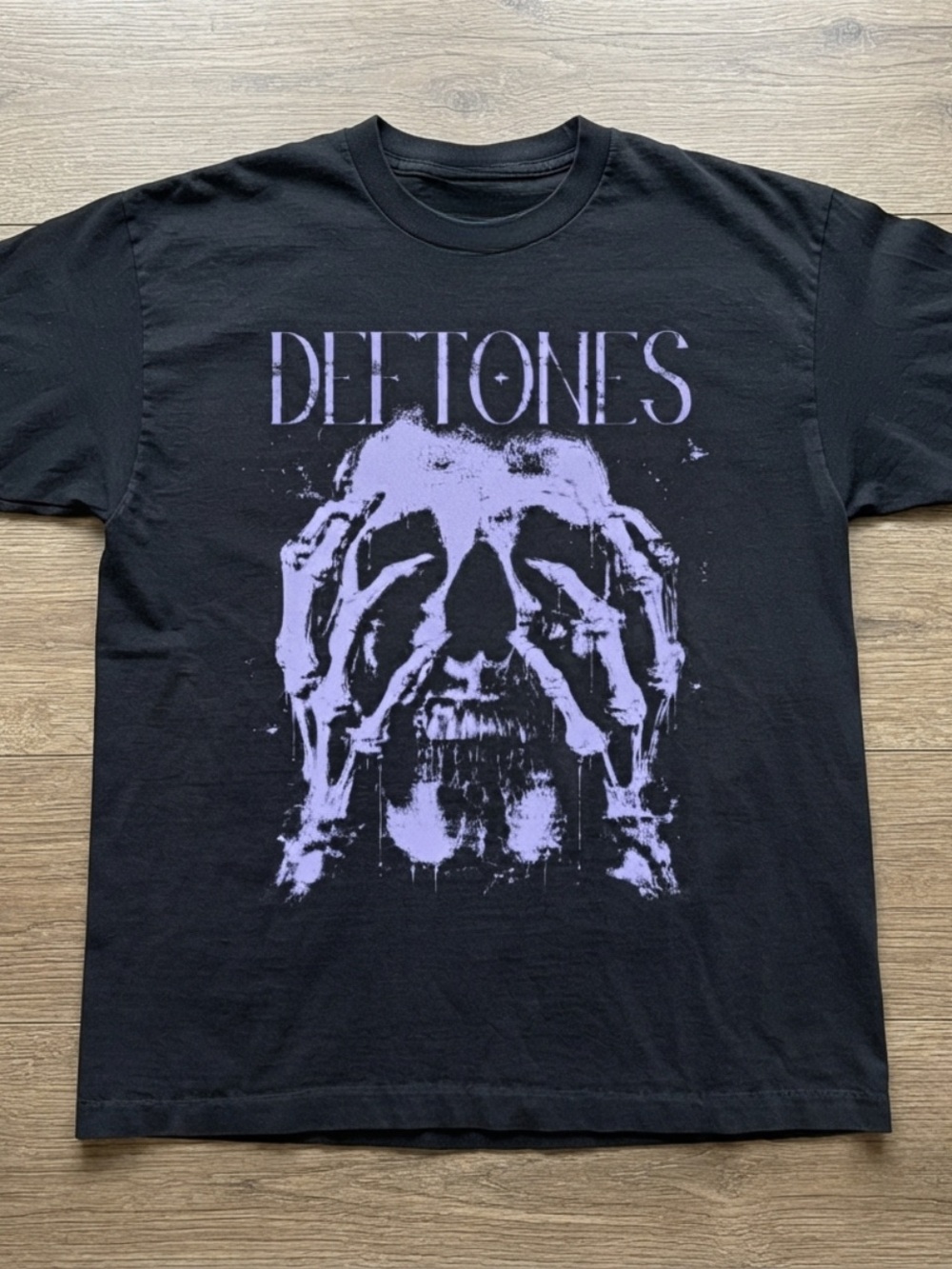 Gildan Black Tee with Lavender Deftones Skull Graphic
